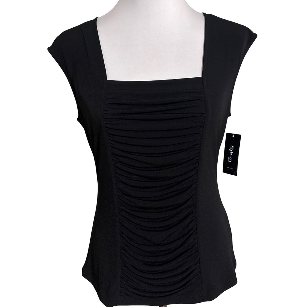 Style & Co Black Ruched Blouse